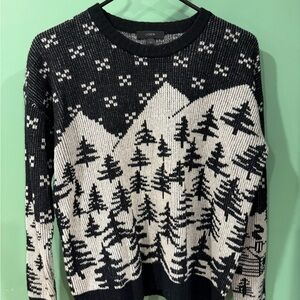 J. Crew Black and White Mountain tree Crewneck Sweater